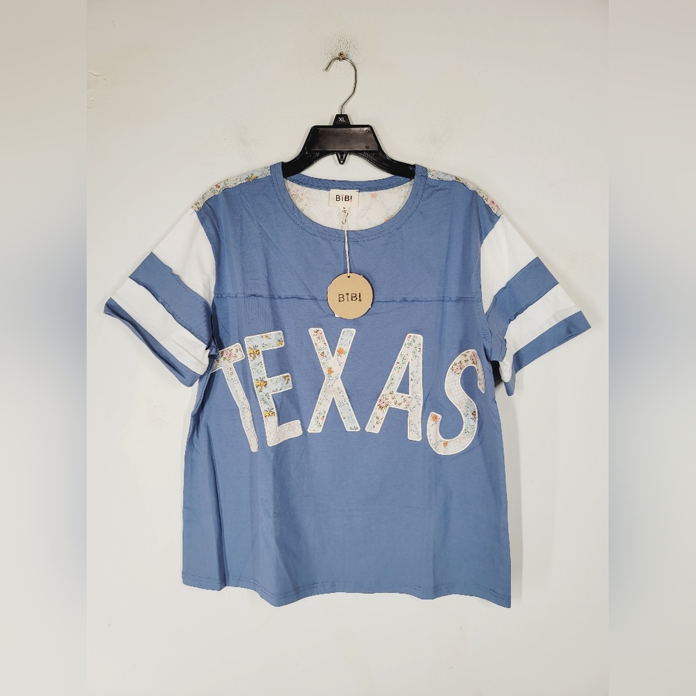 NWT BiBi Soft Blue Cotton TEXAS Tee, Size Medium